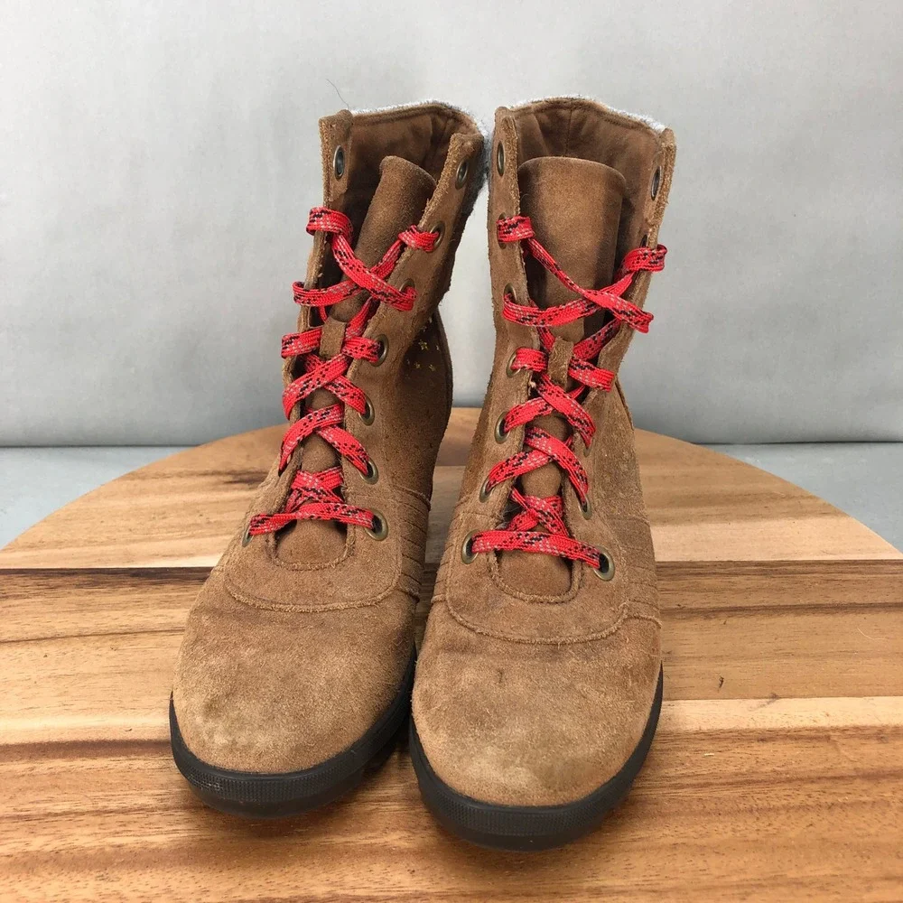 Sorel Lexie Wedge Booties Ankle Boots Suede Leather Brown Stars Girls Size 5